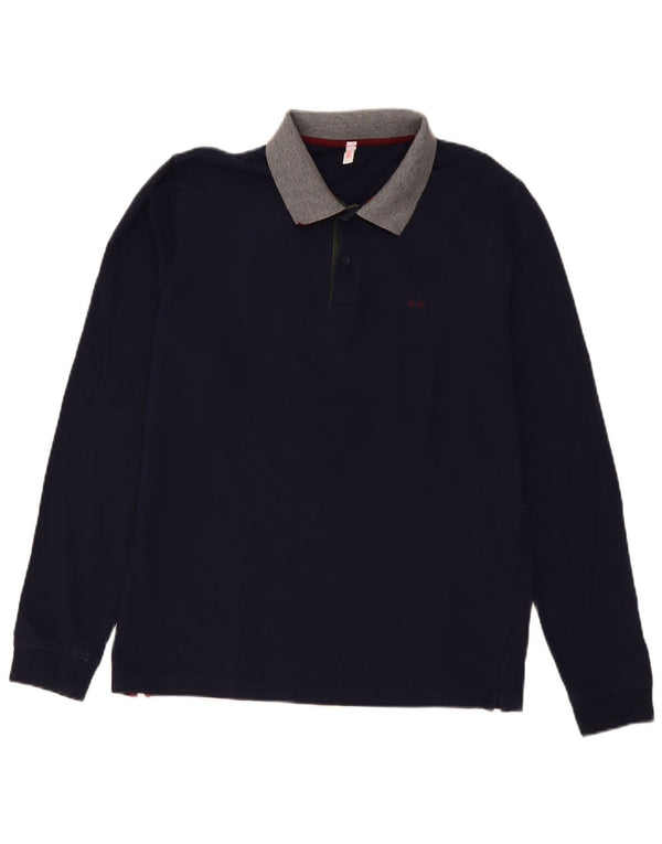 Sun68 Herren-Langarm-Poloshirt XL, Marineblau, Colourblock-Baumwolle