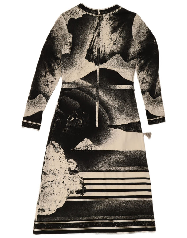 Antonette Womens Abstract Pattern Long Sleeve Maxi Dress UK 10 Small Black