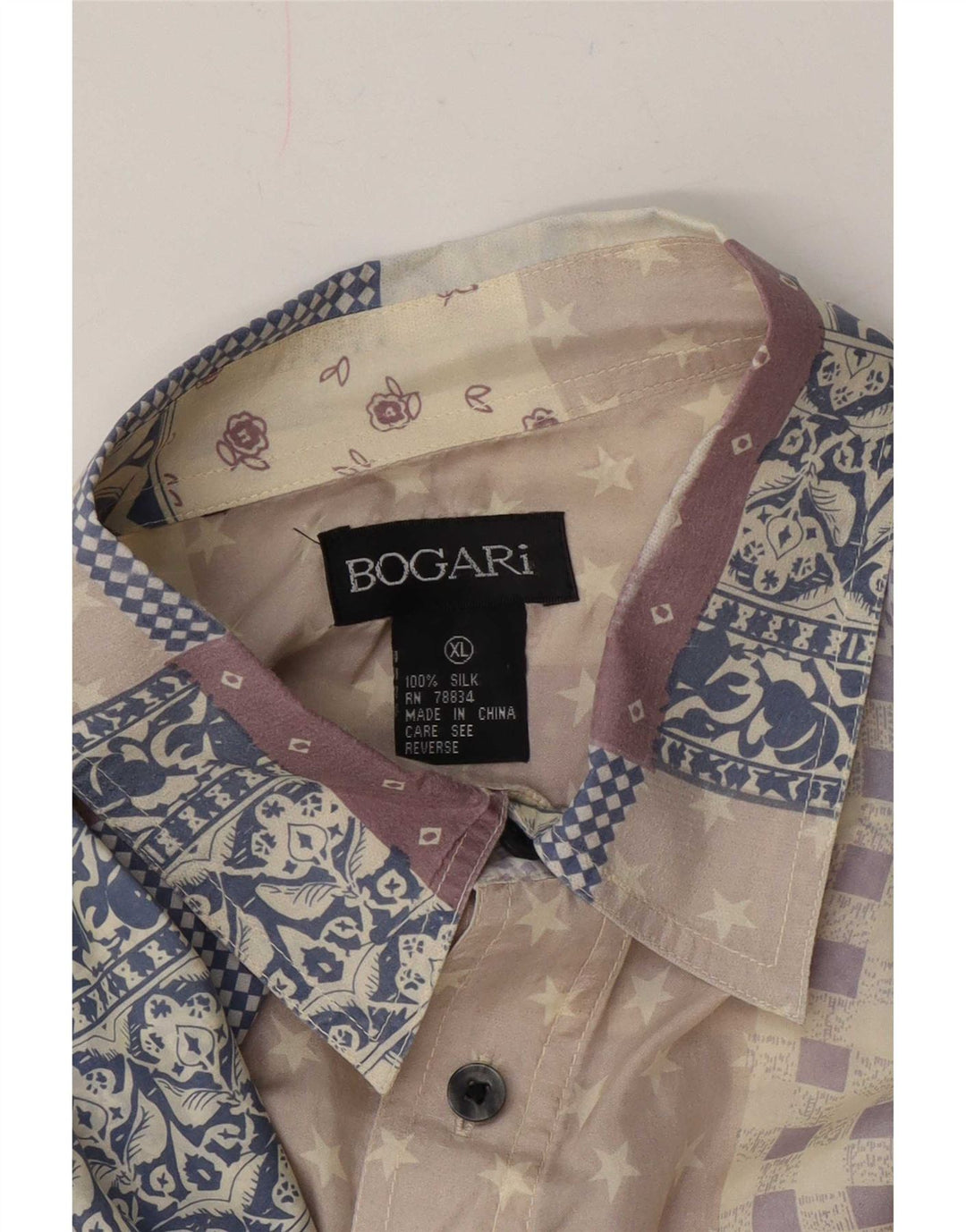 Bogari Herren-Kurzarmhemd XL, mehrfarbig, Patchwork-Seide
