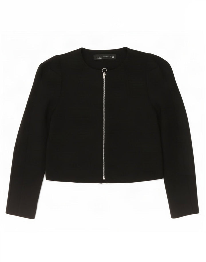Zara Damen Crop Blazer Jacke UK 10 Small Schwarz Polyester