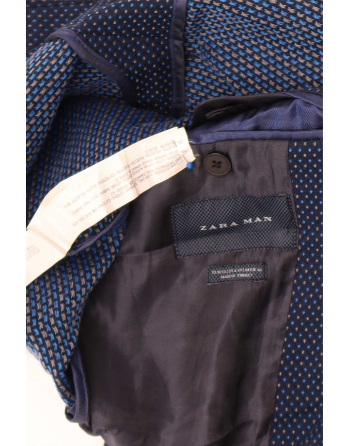 Zara Herren-Blazer mit 2 Knöpfen, EU 50, mittelmarineblau gefleckte Baumwolle