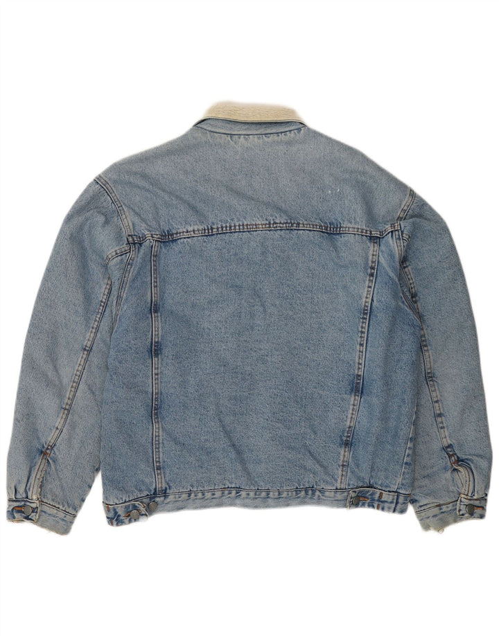 VINTAGE Herren Denim Sherpa Jacke UK 41 XL Blaue Baumwolle