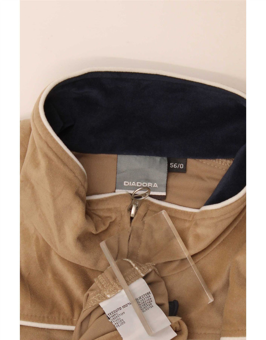 Diadora Herren Velours-Trainingsanzug-Oberteiljacke IT 56 2XL Beige Polyester
