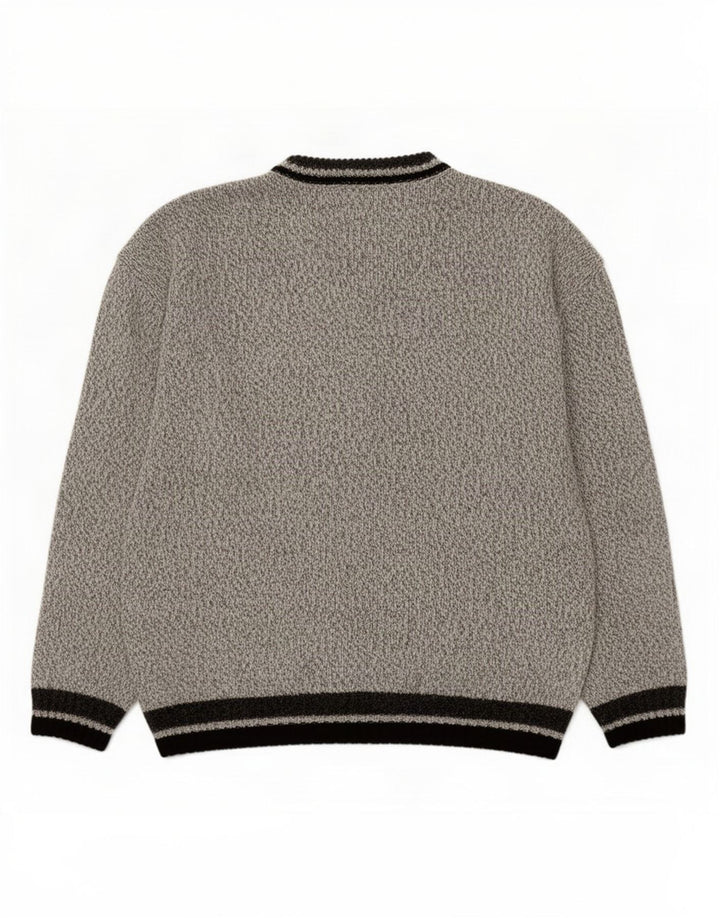 Vintage Herren Pullover mit V-Ausschnitt, Mittelgrau, geometrisches Acryl