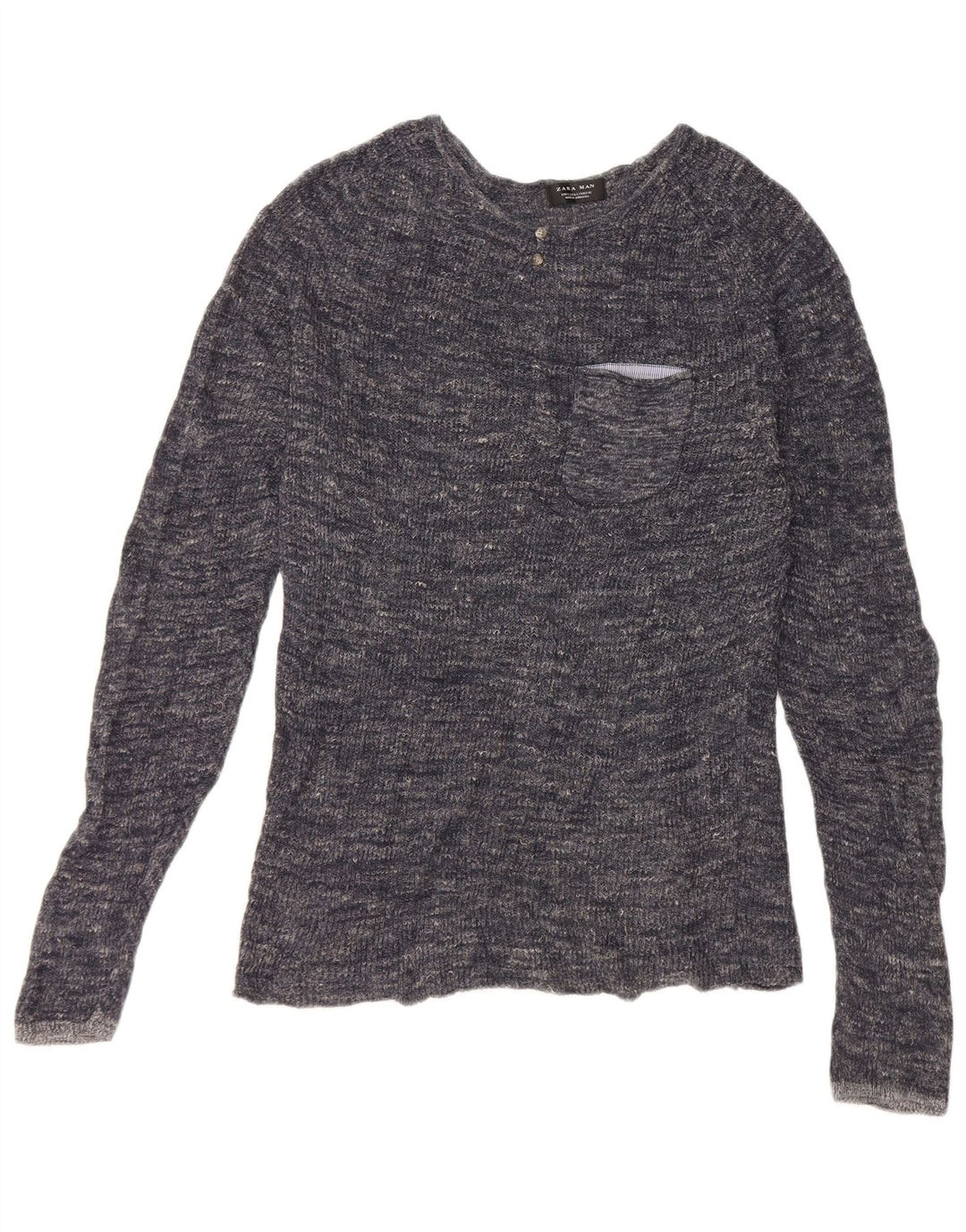 Zara Herren-Pullover mit Rundhalsausschnitt, groß, Marineblau meliert
