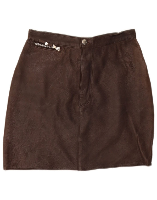 VINTAGE Damen Mini-Lederrock IT 40 Small W26 Braunes Leder