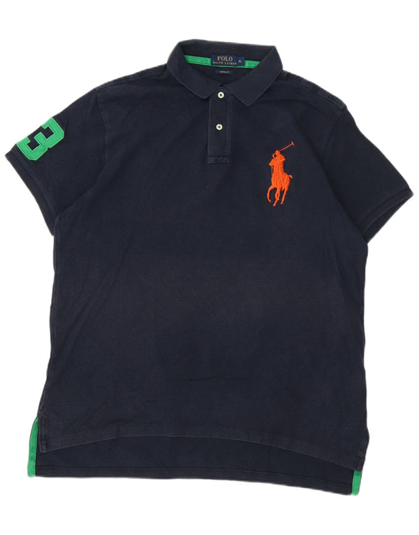 Polo Ralph Lauren Mens Graphic Custom Fit Polo Shirt XL Navy Blue Cotton