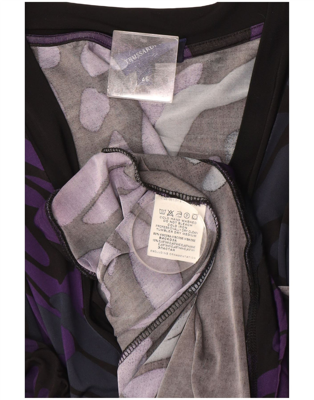 Trussardi Damen-Kleid mit abstraktem Muster, gestuft, IT 46, Größe L, Lila