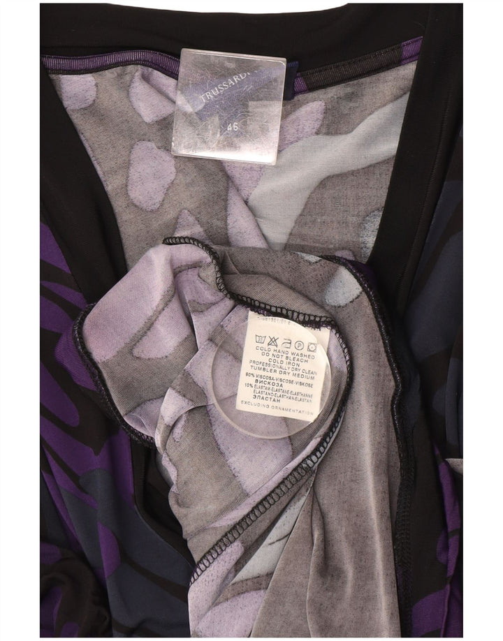 Trussardi Damen-Kleid mit abstraktem Muster, gestuft, IT 46, Größe L, Lila