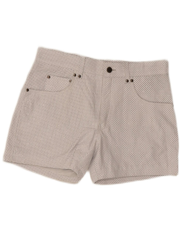Vintage Damen Leder-Freizeitshorts W33 Mittelweißes geflecktes Leder