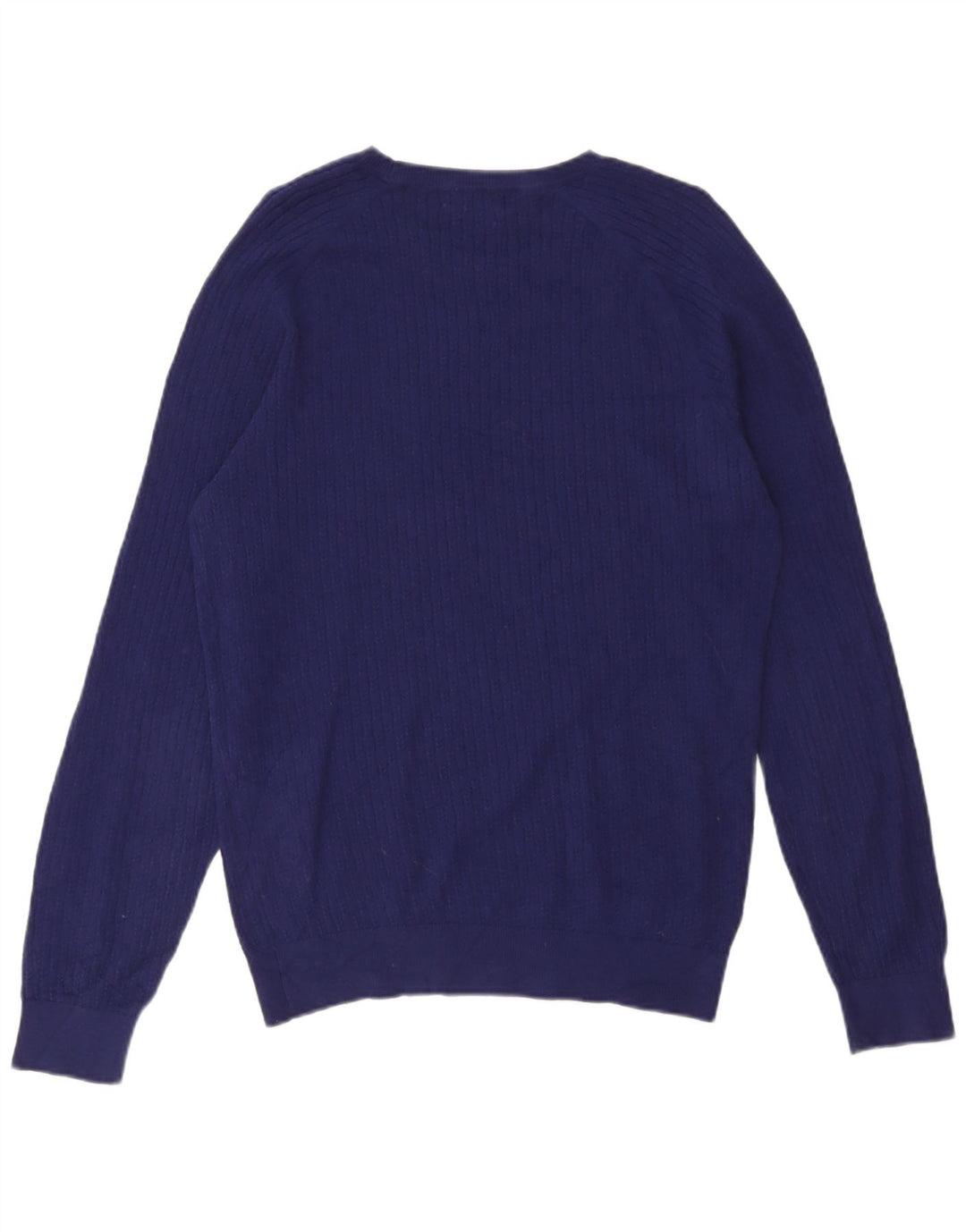 Massimo Dutti Herren-Pullover mit Rundhalsausschnitt, groß, aus blauer Baumwolle