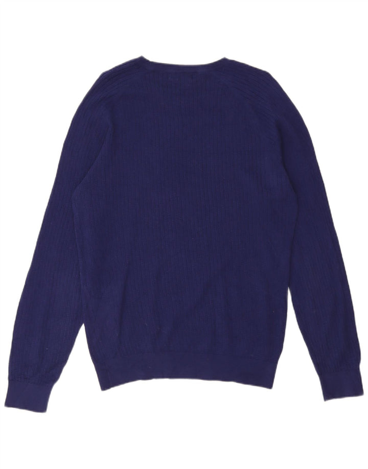 Massimo Dutti Herren-Pullover mit Rundhalsausschnitt, groß, aus blauer Baumwolle