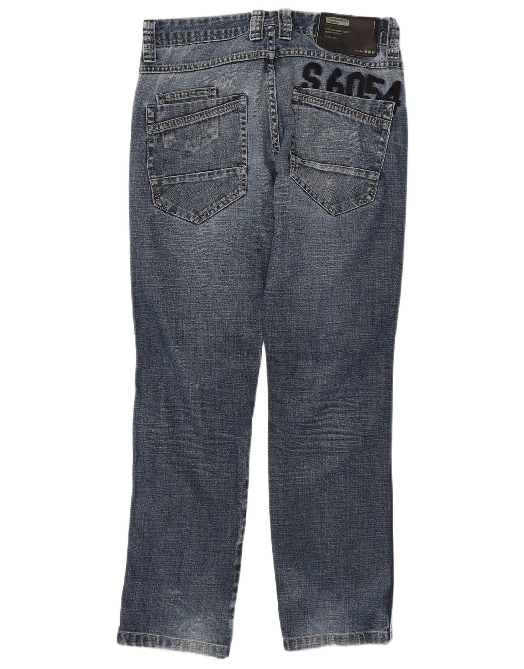 Springfield Herren Graphic Straight Jeans W28 L30 Blaue Baumwolle