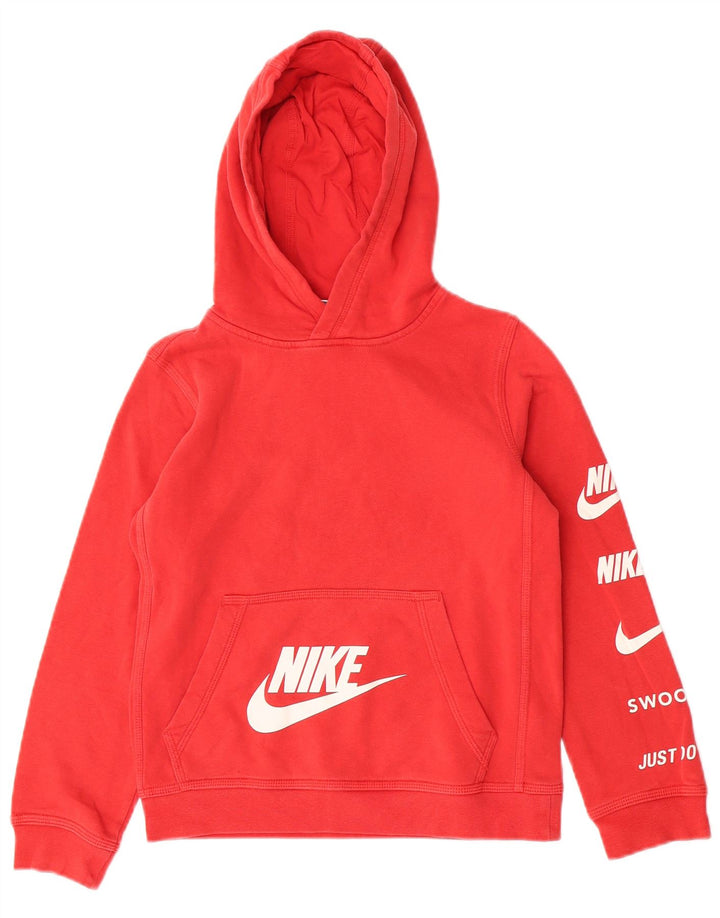 Nike Jungen-Pullover mit grafischem Kapuzenpullover, 10–11 Jahre, mittelrote Baumwolle