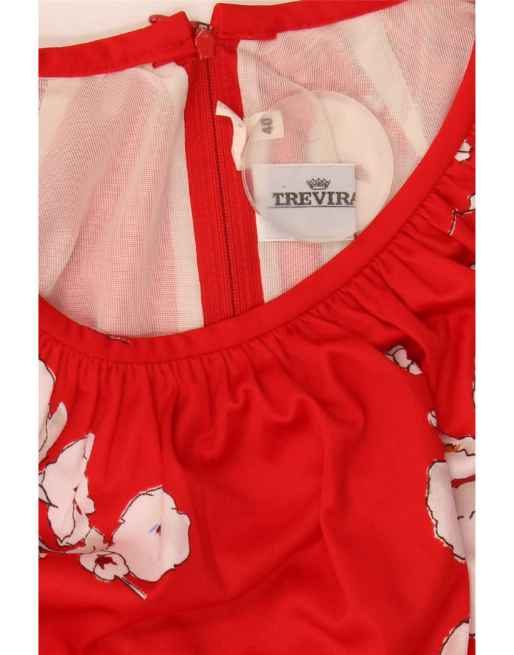 Trevira Damen-A-Linien-Kleid IT 40 Small Red Floral Polyester