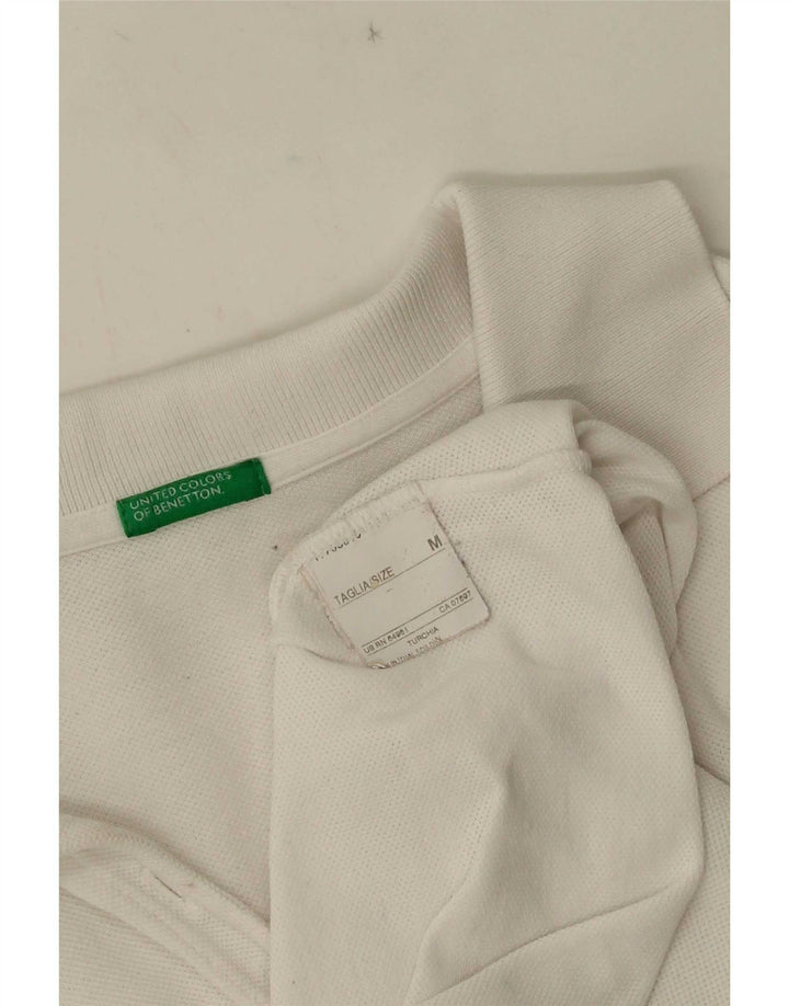 Benetton Damen Langarm-Poloshirt UK 12 Mittelweiß