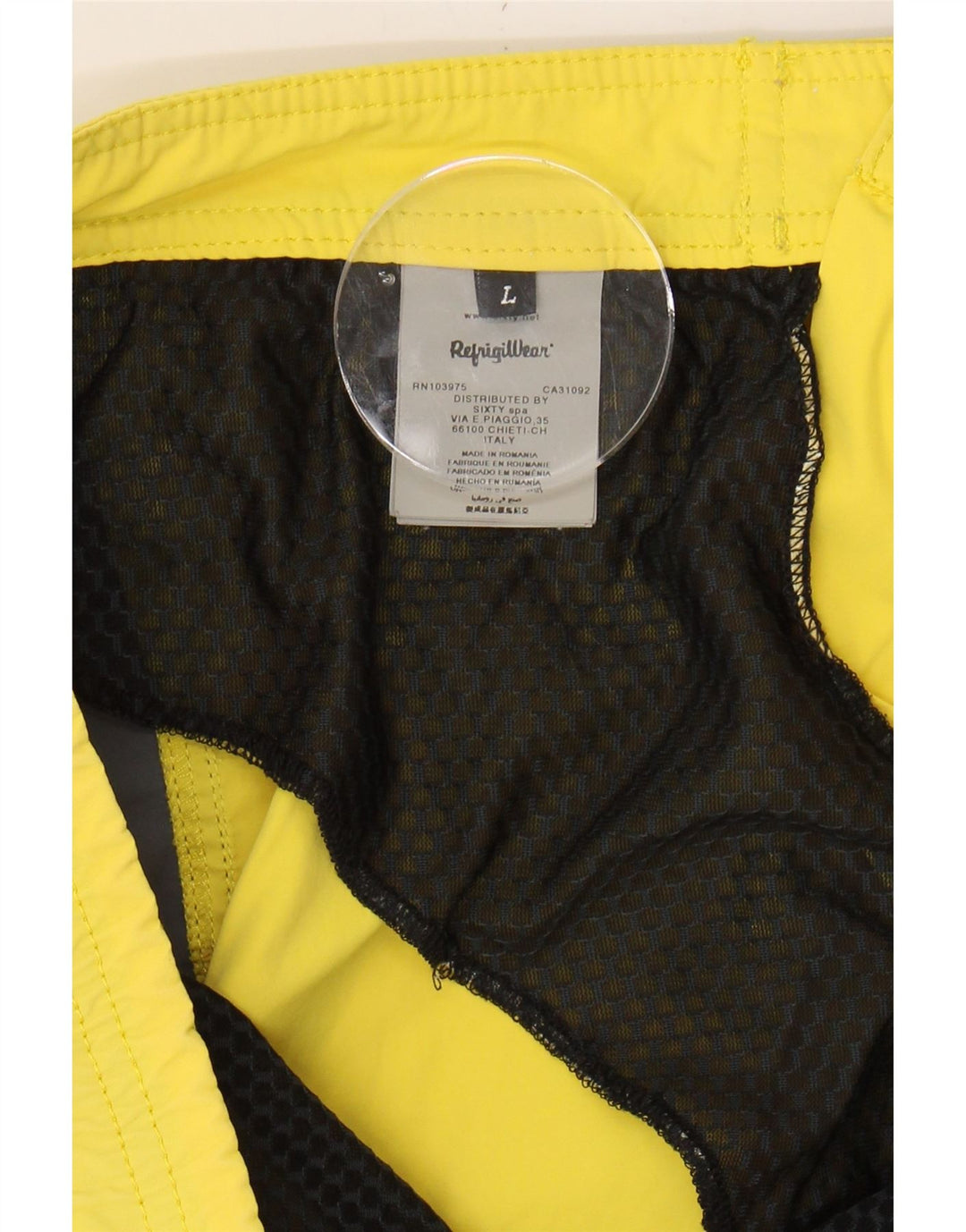 REFRIGIWEAR Mens Swimming Shorts Large  Yellow Colourblock Polyamide Vintage Refrigiwear and Second-Hand Refrigiwear from Messina Hembry 