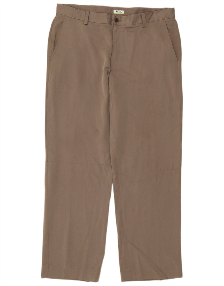 IZOD Herren gerade Chinohose W38 L32 Beige Fischgrätenmuster Polyester