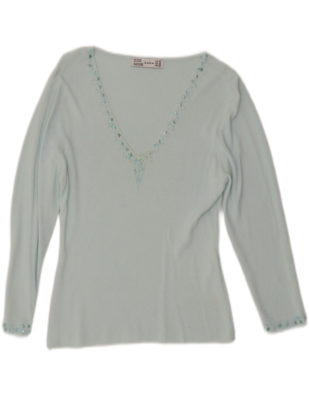 Zara Damen-Top, 3/4-Ärmel, groß, Türkis, Viskose