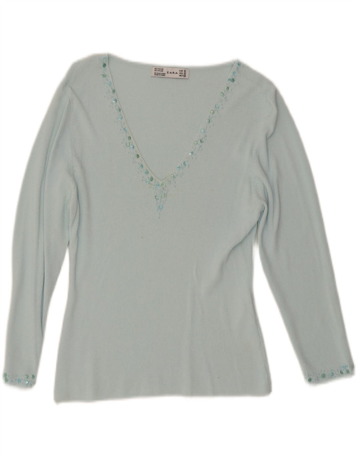 Zara Damen-Top, 3/4-Ärmel, groß, Türkis, Viskose
