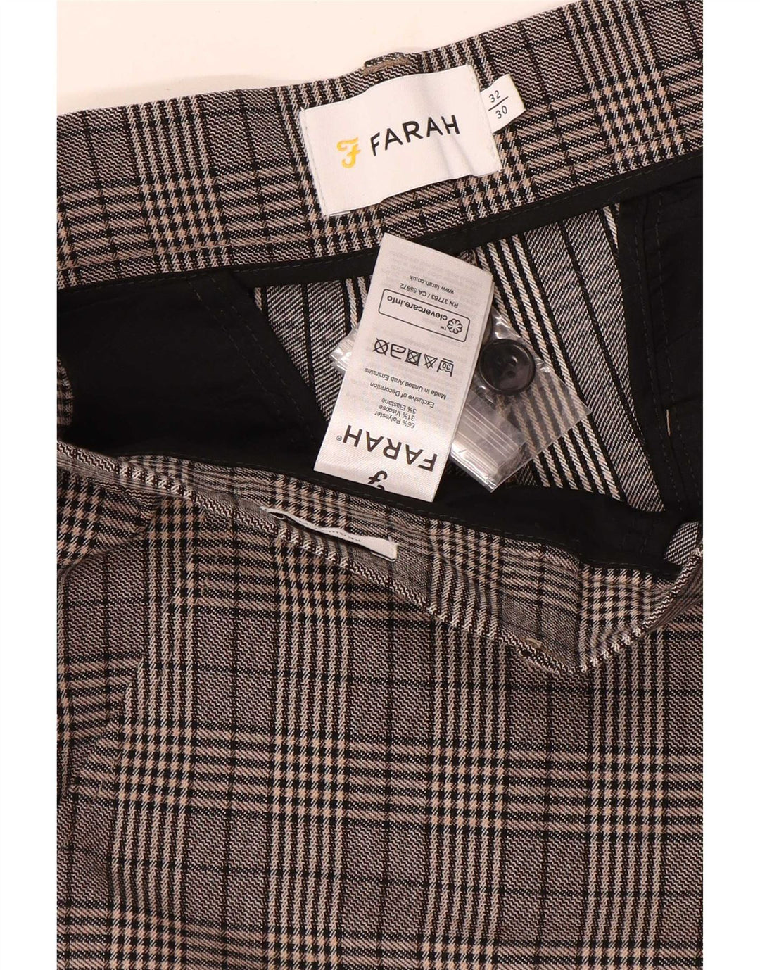 Farah Slim Chino-Hose für Herren, W32, L30, grau kariertes Polyester