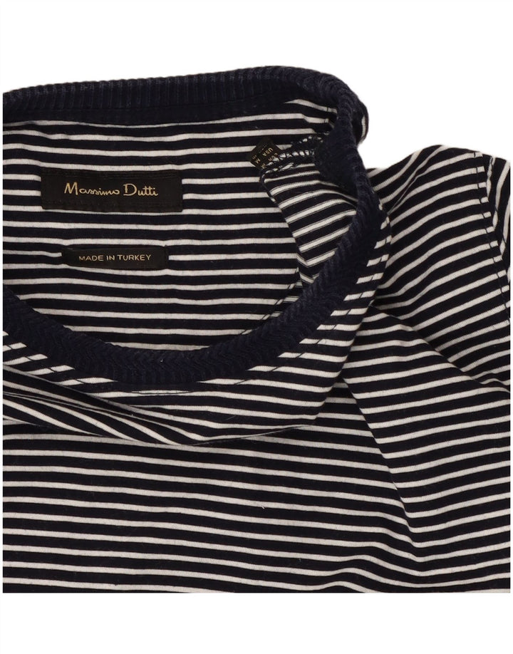 Massimo Dutti Herren T-Shirt Top Medium Marineblau Nadelstreifen