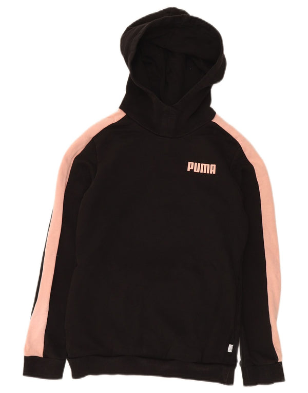 PUMA Mädchen-Kapuzenpullover, 11–12 Jahre, schwarze Farbblock-Baumwolle