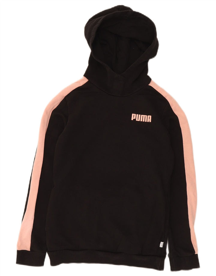 PUMA Mädchen-Kapuzenpullover, 11–12 Jahre, schwarze Farbblock-Baumwolle