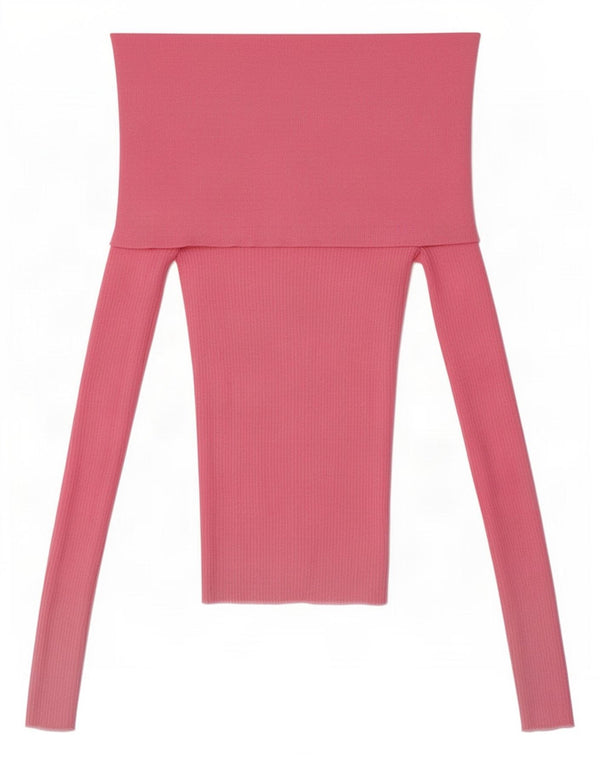 Zara Damen Crop Long Sleeve Off Shoulder Top UK 4 XS Rosa
