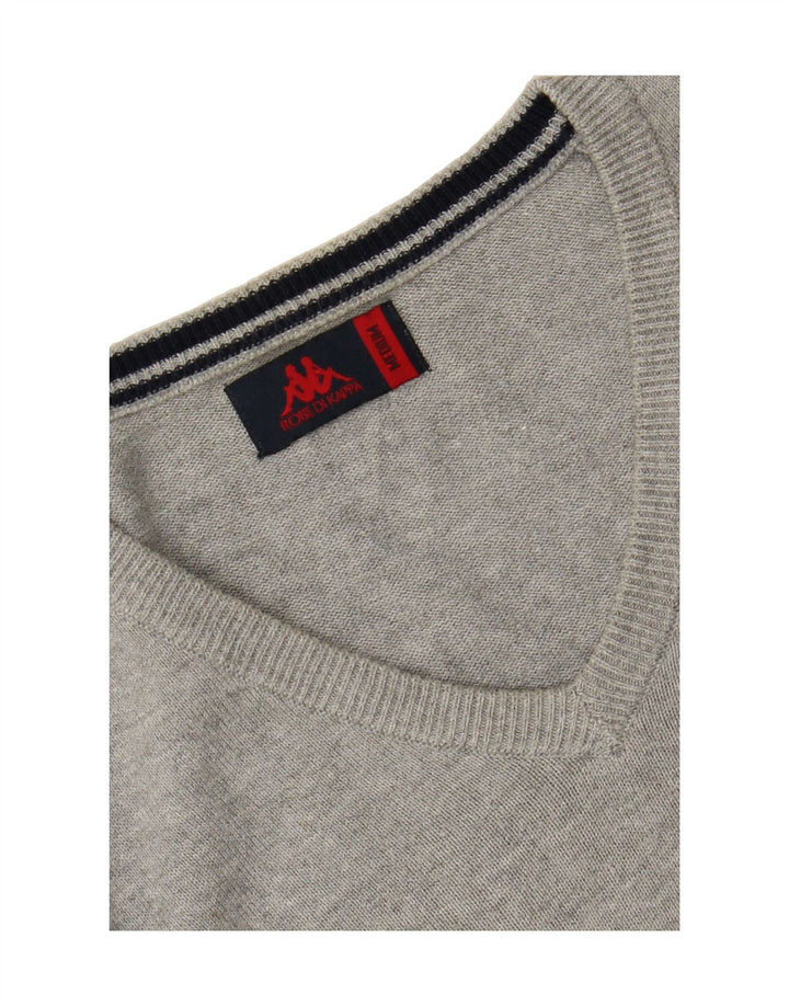 KAPPA Mens V-Neck Jumper Sweater Medium Grey Vintage Kappa and Second-Hand Kappa from Messina Hembry 