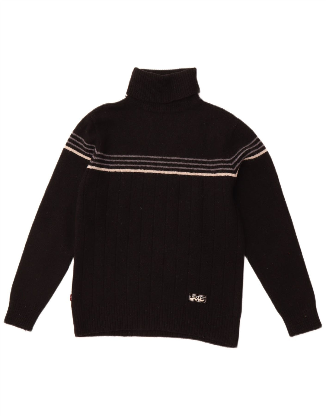 LEVI'S Rollkragenpullover für Damen, UK 10, Größe S, schwarz, gestreift, Lammwolle