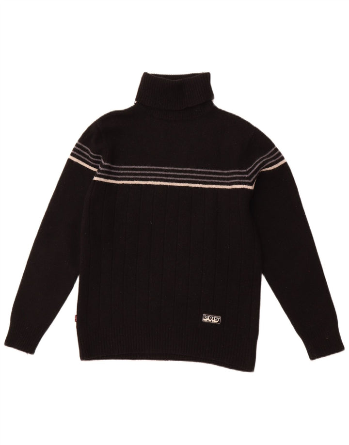 LEVI'S Rollkragenpullover für Damen, UK 10, Größe S, schwarz, gestreift, Lammwolle