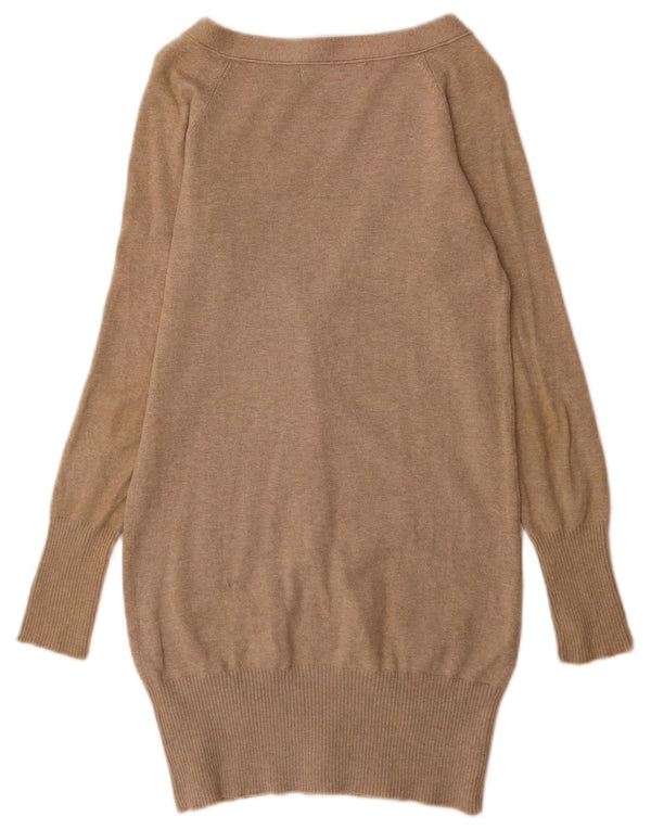 Zara Damen Longline-Cardigan-Pullover UK 10 Small Beige Baumwolle