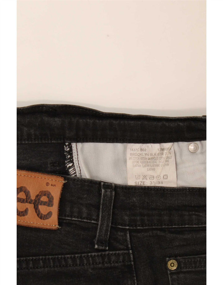Lee Herren Brooklyn Straight Jeans W33 L31 Schwarze Baumwolle