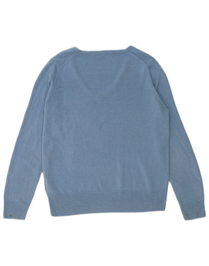 Marks & Spencer Damen-Pullover mit V-Ausschnitt, UK 14, Größe L, Blau, Acryl