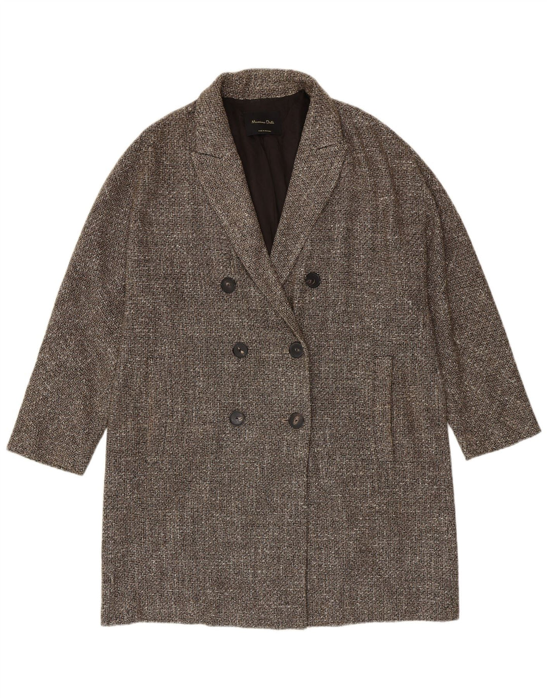 Massimo Dutti Damen Zweireihiger Mantel UK 16 Großes graues Fischgrätenmuster