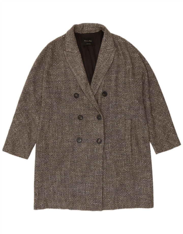 Massimo Dutti Damen Zweireihiger Mantel UK 16 Großes graues Fischgrätenmuster