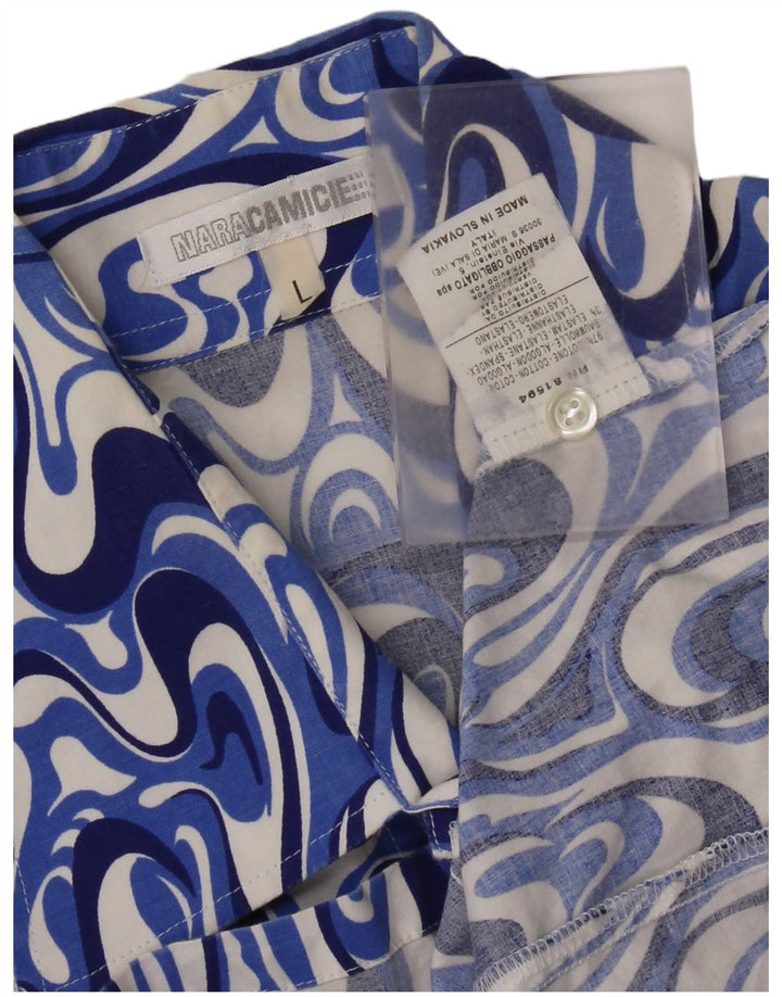 Naracamicee Herren-Kurzarmhemd, groß, blau, geometrisch, Baumwolle