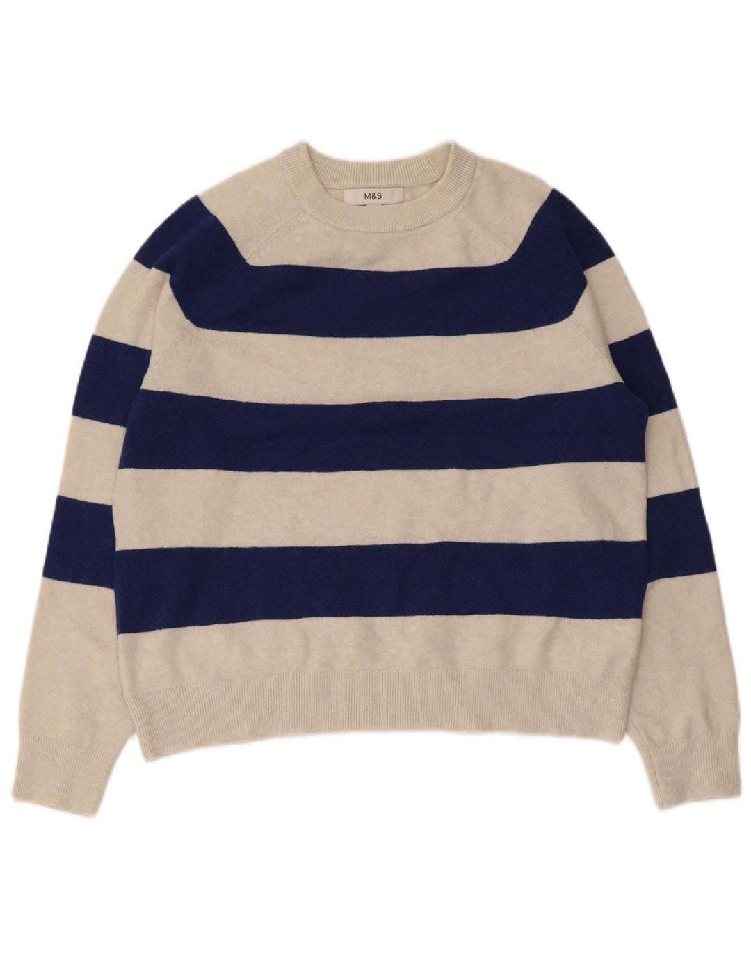 Marks & Spencer Damen-Pullover mit Rundhalsausschnitt, Gr. 14, mittelbeige gestreift