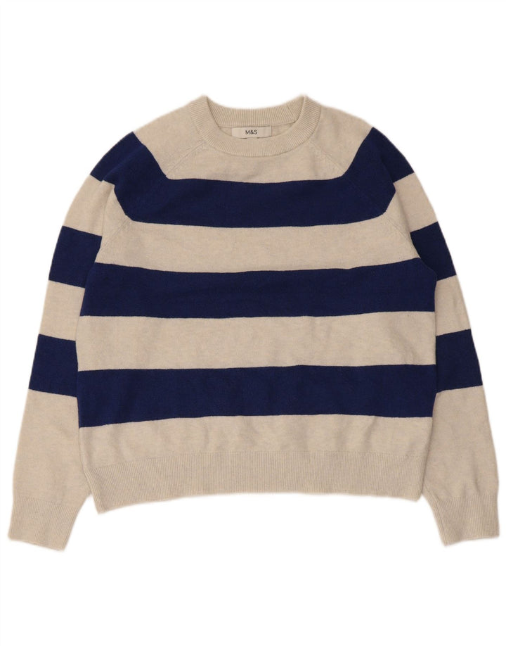 Marks & Spencer Damen-Pullover mit Rundhalsausschnitt, Gr. 14, mittelbeige gestreift