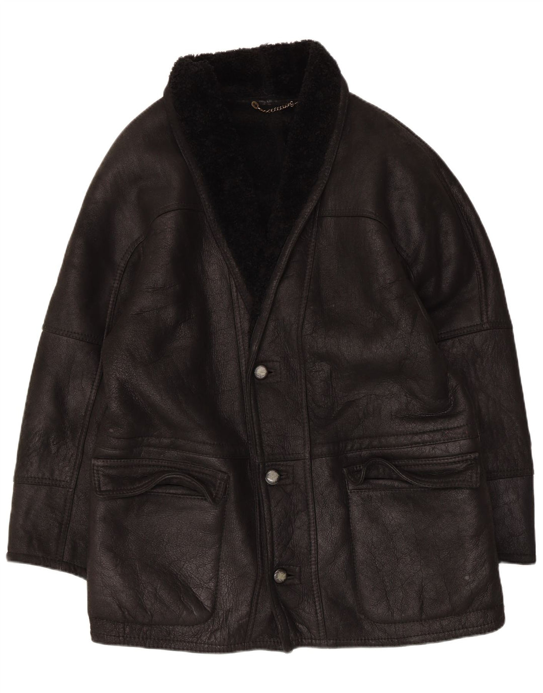 Vintage Herren Shearling Jacke IT 50 Großes schwarzes Leder