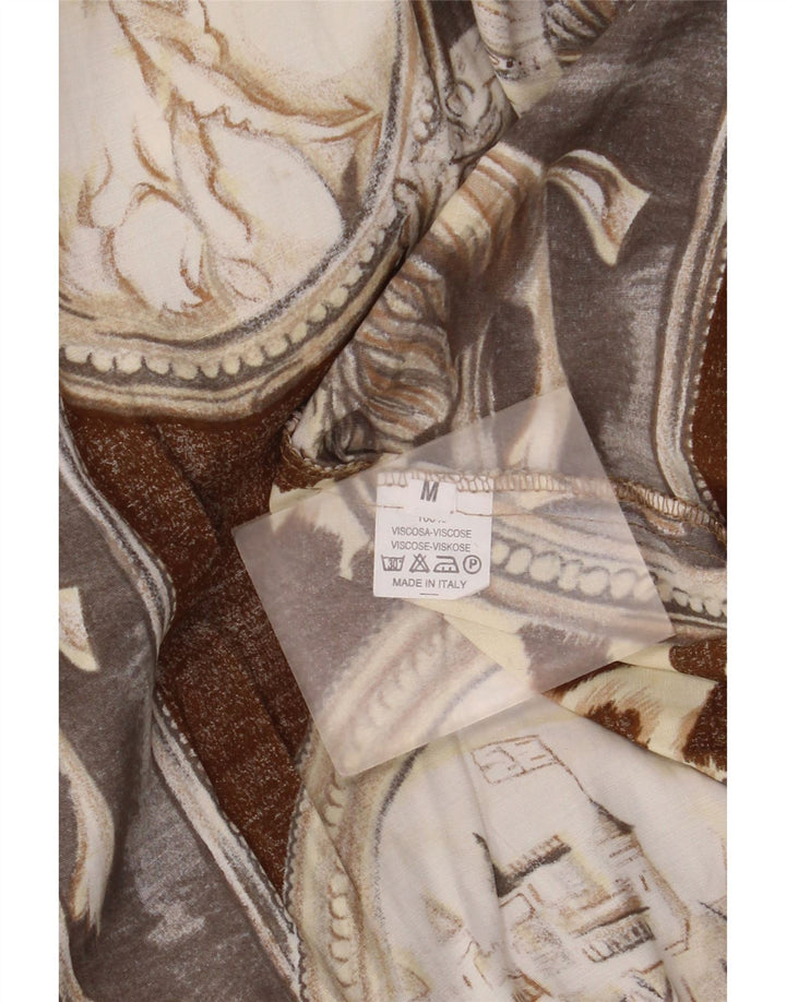 Vintage Damen-Body mit abstraktem Muster und langen Ärmeln, UK-Größe 14, Mittelbraun