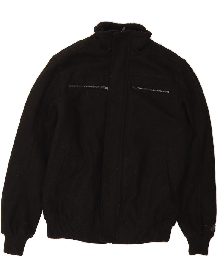 JACK & JONES Mens Bomber Jacket UK 40 Large Black Polyester Vintage Jack & Jones and Second-Hand Jack & Jones from Messina Hembry 