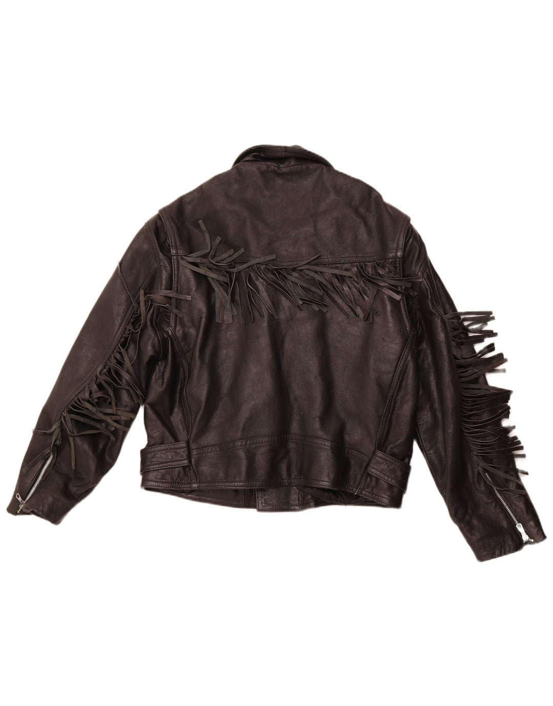 VINTAGE Damen Leder Bikerjacke UK 14 Mittelschwarzes Leder