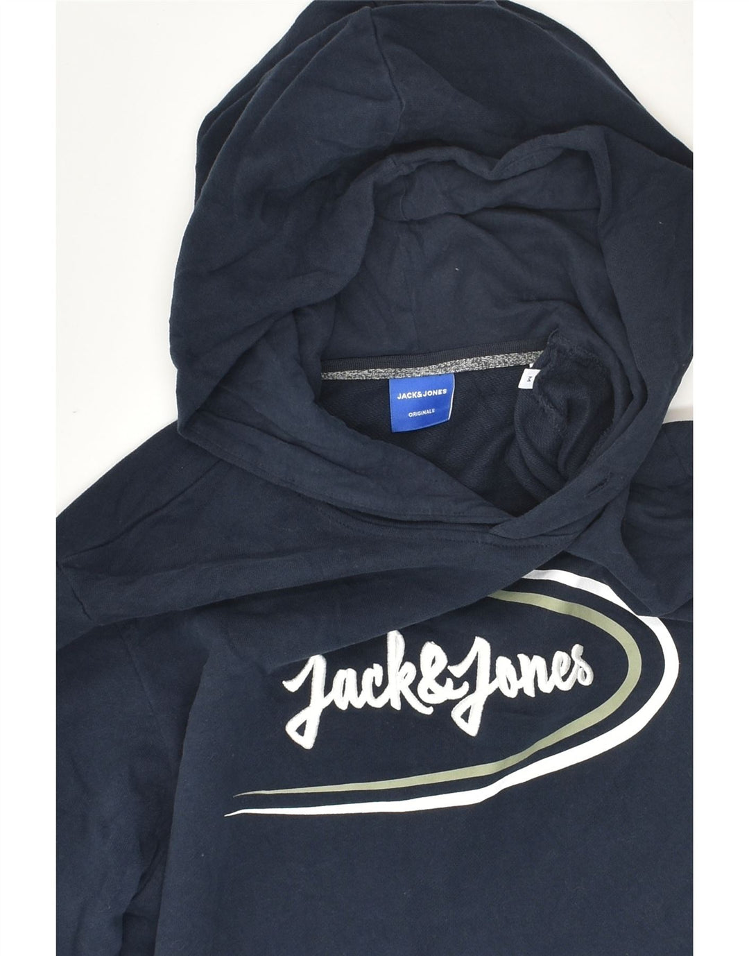 JACK & JONES Mens Graphic Hoodie Jumper Medium Navy Blue Cotton | Vintage Jack & Jones | Thrift | Second-Hand Jack & Jones | Used Clothing | Messina Hembry 