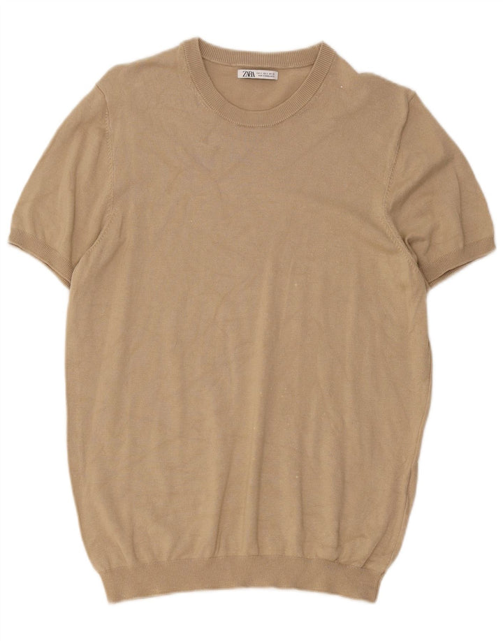 Zara Herren T-Shirt Top Small Beige Viskose
