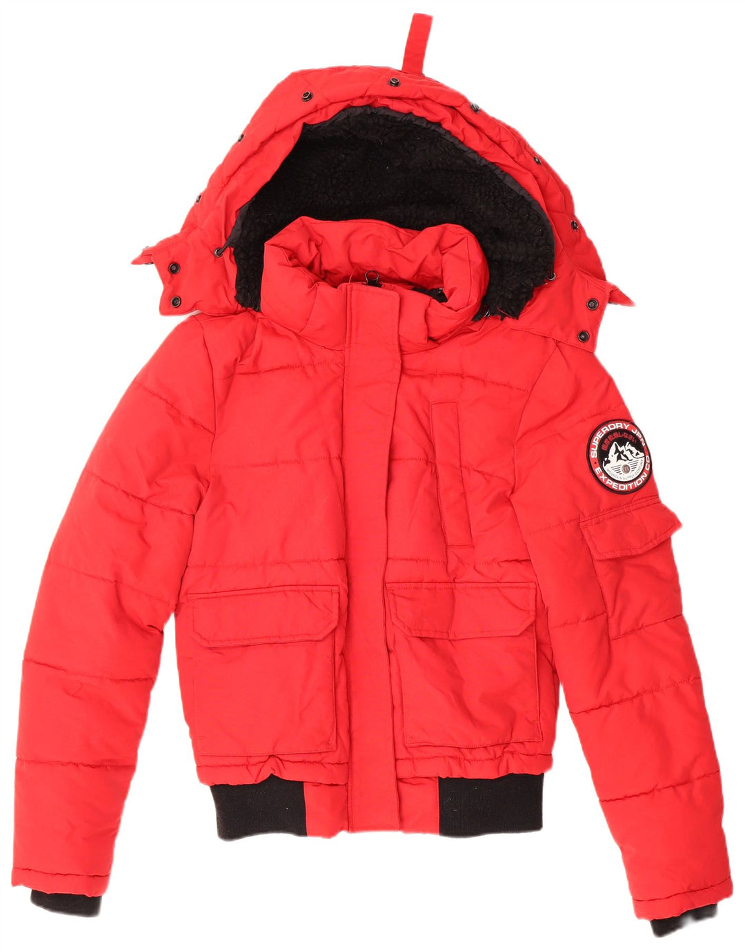 SUPERDRY Womens Hooded Padded Jacket UK 8 Small Red Nylon
