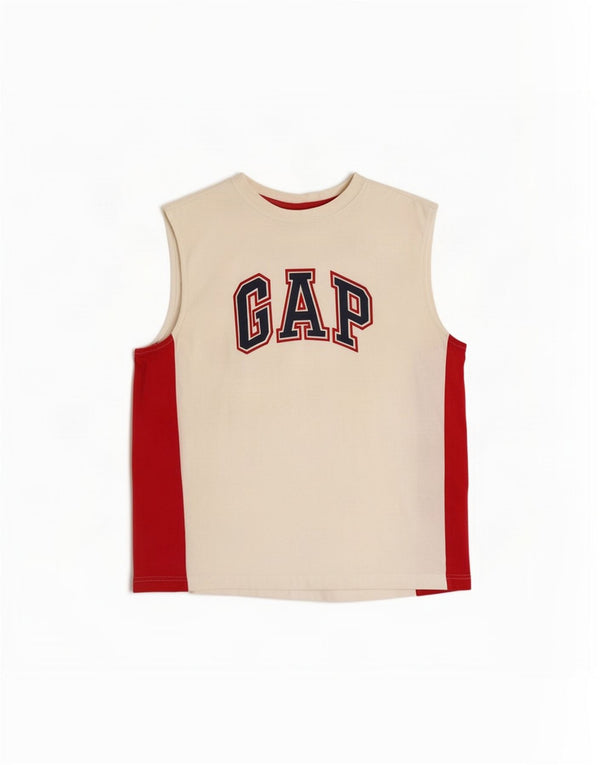 Gap Grafik-Trägershirt für Jungen, 9–10 Jahre, groß, weiße Farbblock-Baumwolle