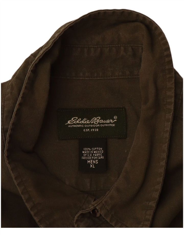 EDDIE BAUER Herren Kurzarmhemd XL Khaki Baumwolle