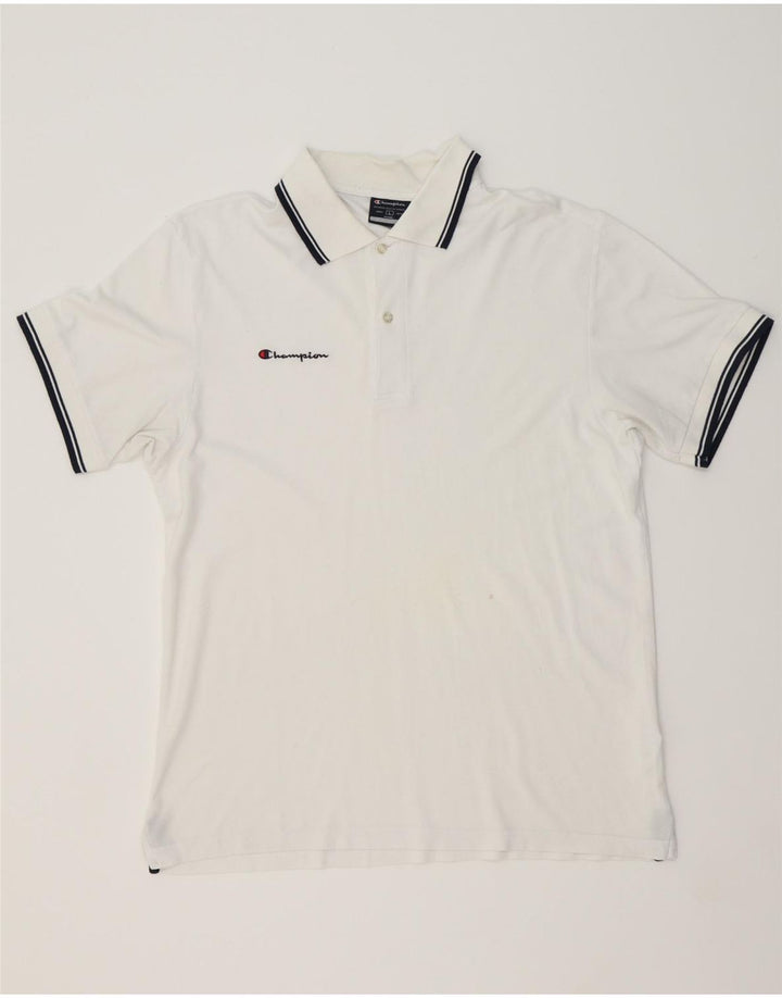 CHAMPION Mens Polo Shirt Large White Cotton Vintage Champion and Second-Hand Champion from Messina Hembry 